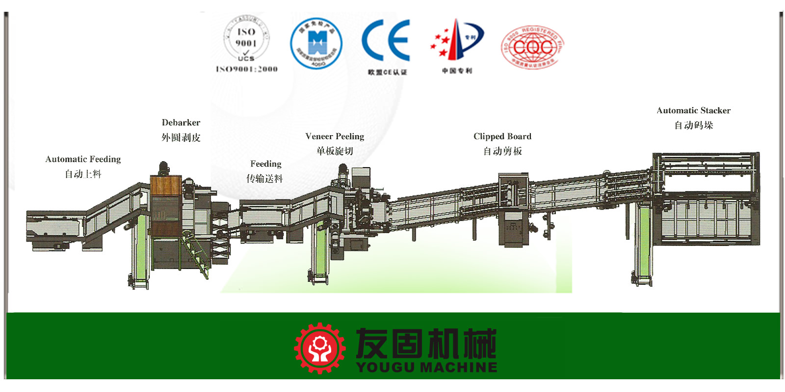 4 feet plywood core veneer peeling machine line