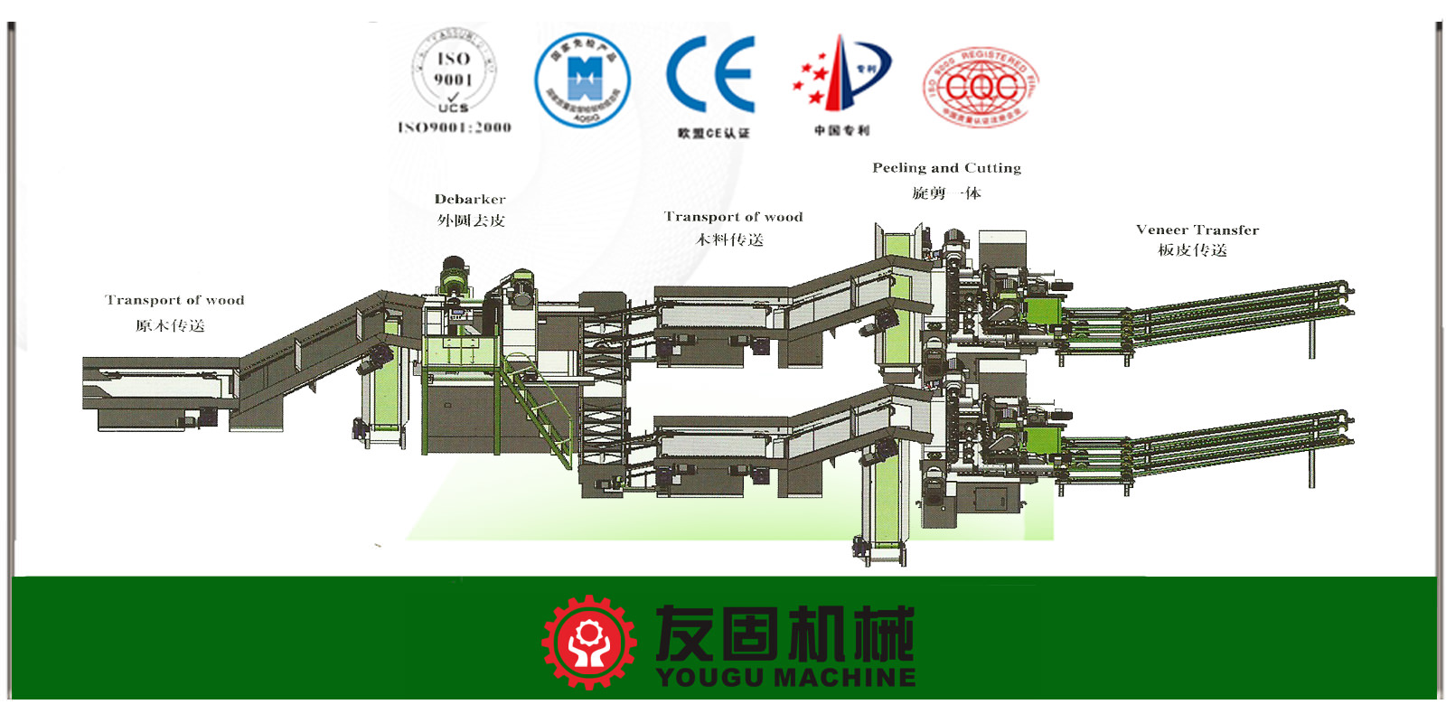 4 feet veneer peeling machine line double line